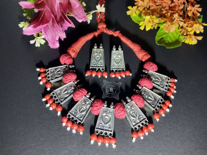 Silver Oxidised Necklace With Earrings Set Catalog
